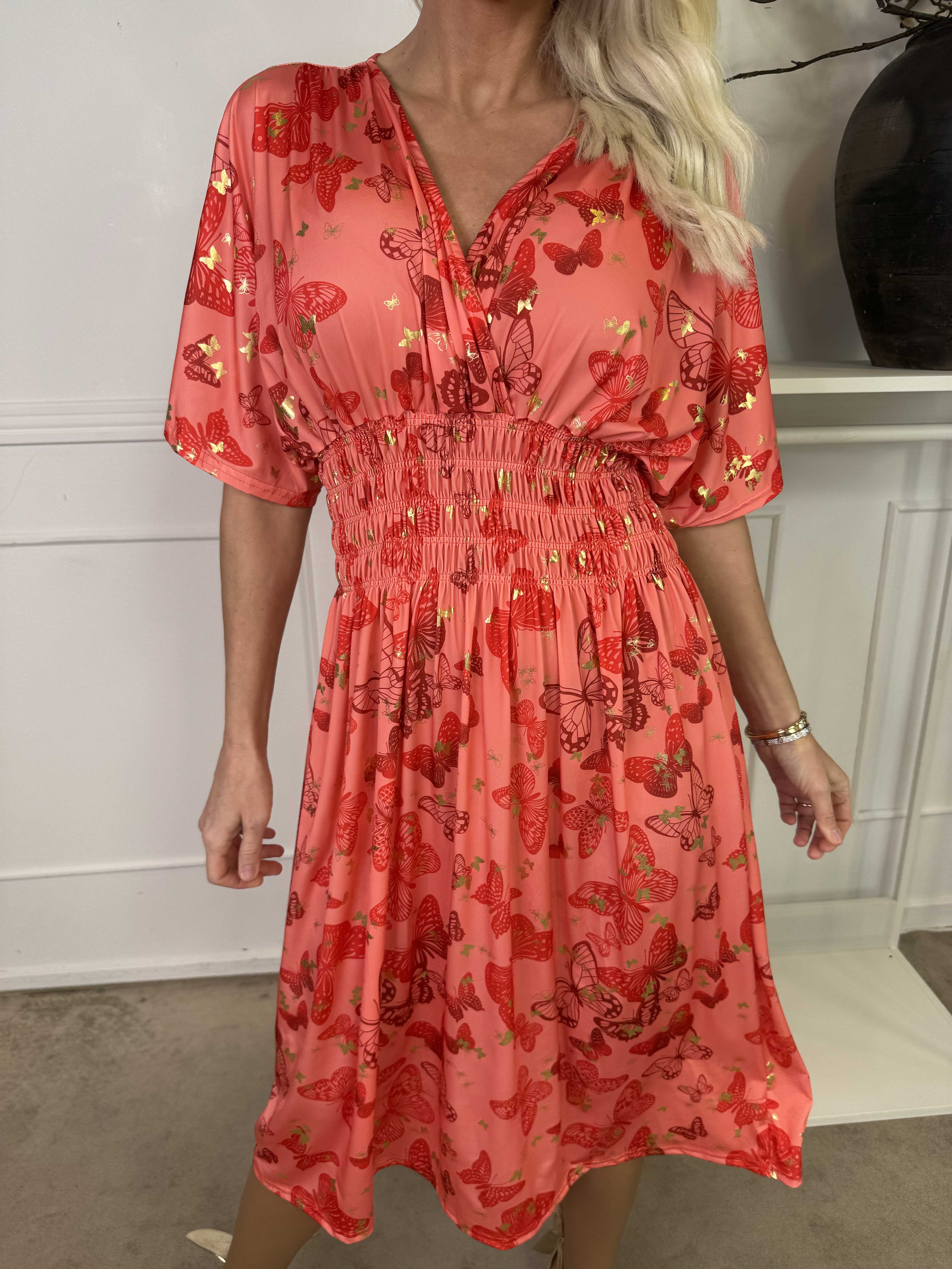 Pams Butterfly Midi S/S - Elastisk kjole med sommerfugleprint